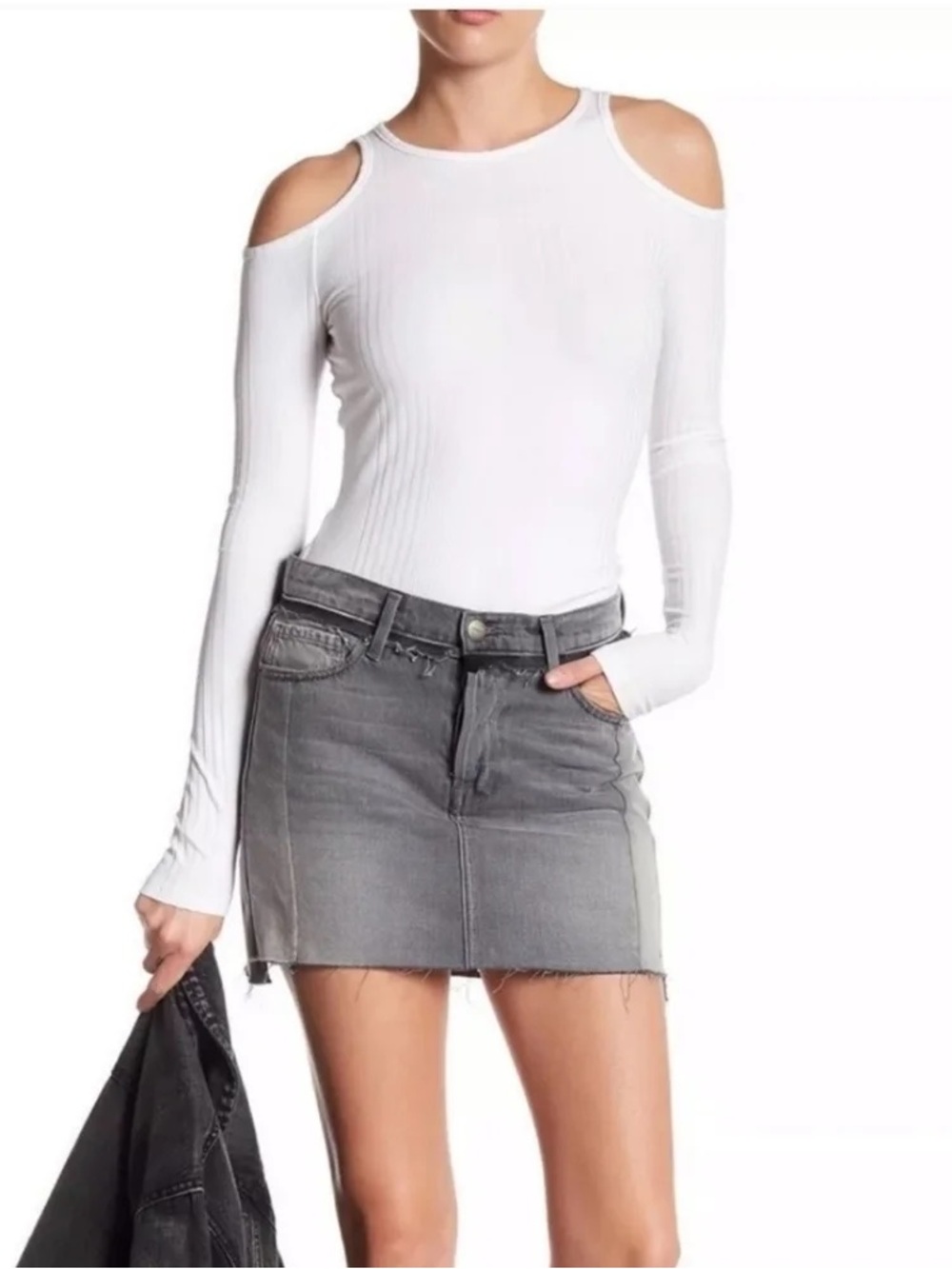 Frame Denim Gray Distressed Mini Skirt